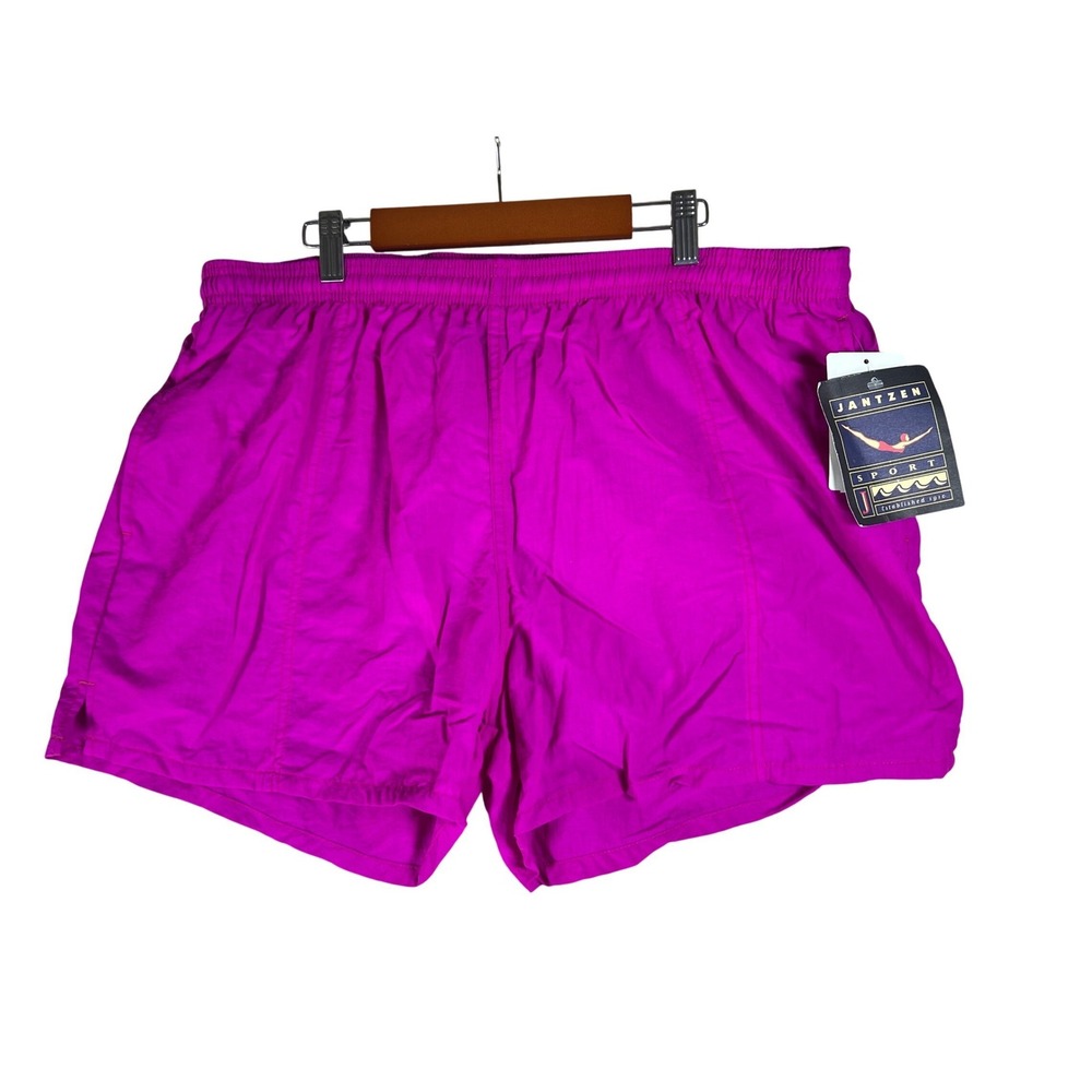 Vintage Jantzen Sport Mens Magenta Pink Neon Nylon Swim Trunks Mesh Liner L NWT